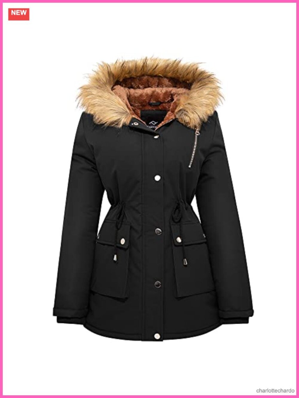 Water-Repellent Thicken Puffer Jacket Warm Fleece Lined Parka with Faux Fur Hood